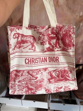 Christian Dior Red & White Toile Tote